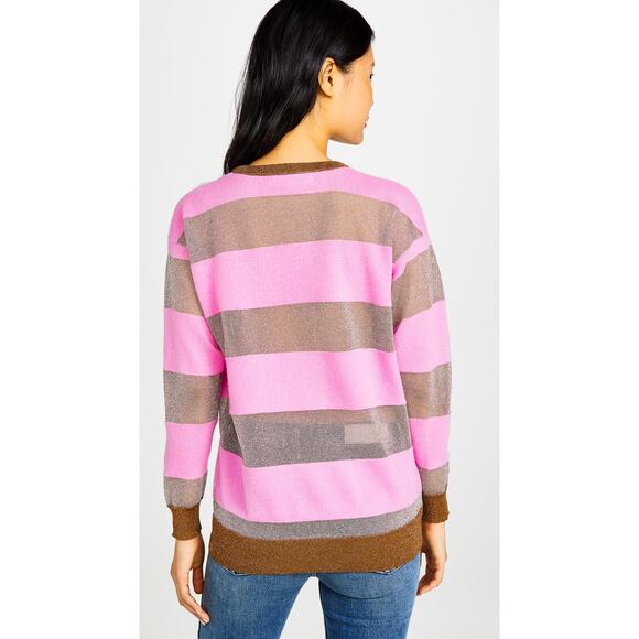 REPLICA LOS ANGELES Candy Stripe Pink and Metallic Cashmere Stripe Sweater $398 - Picture 6 of 11